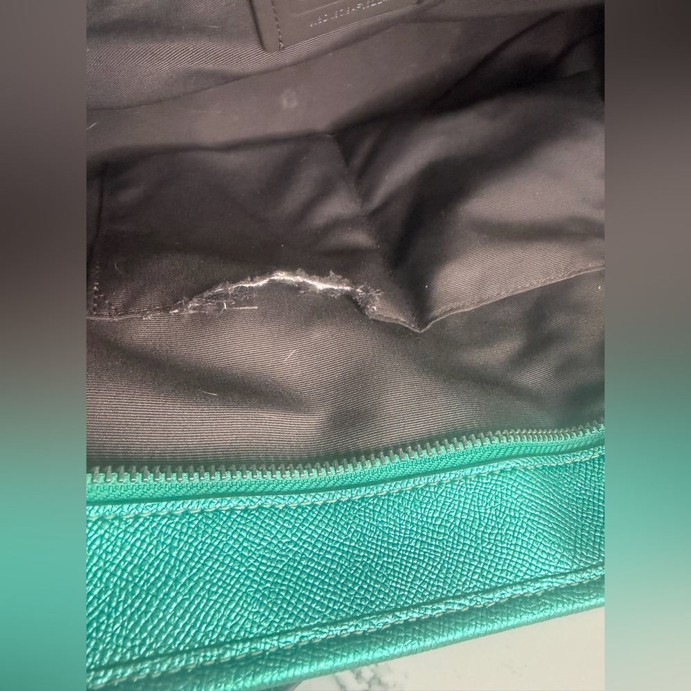 Authentic Coach Metallic Sea Green City Tote & matching Wallet - Picture 5 of 12